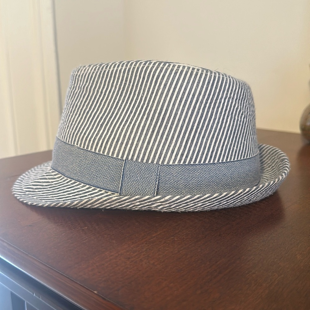 Flap Happy. Blue and white striped children's fedora.